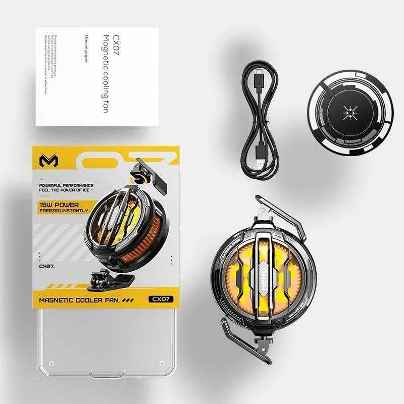 Magnetic Phone Cooler Fan Case Yellow 68G Gaming | Fast Cooling Mobile Phone Cooler for PUBG & Mobile Gaming